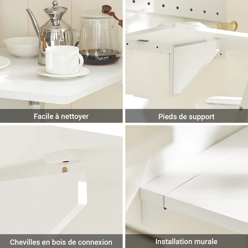 SoBuy FWT03-W Table Murale Pliante 60×40 cm – Bureau ou Table Repas, Charge 50 kg, Blanc