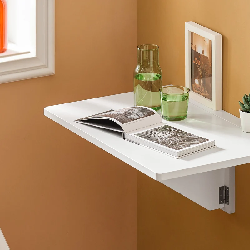 SoBuy FWT03-W Table Murale Pliante 60×40 cm – Bureau ou Table Repas, Charge 50 kg, Blanc
