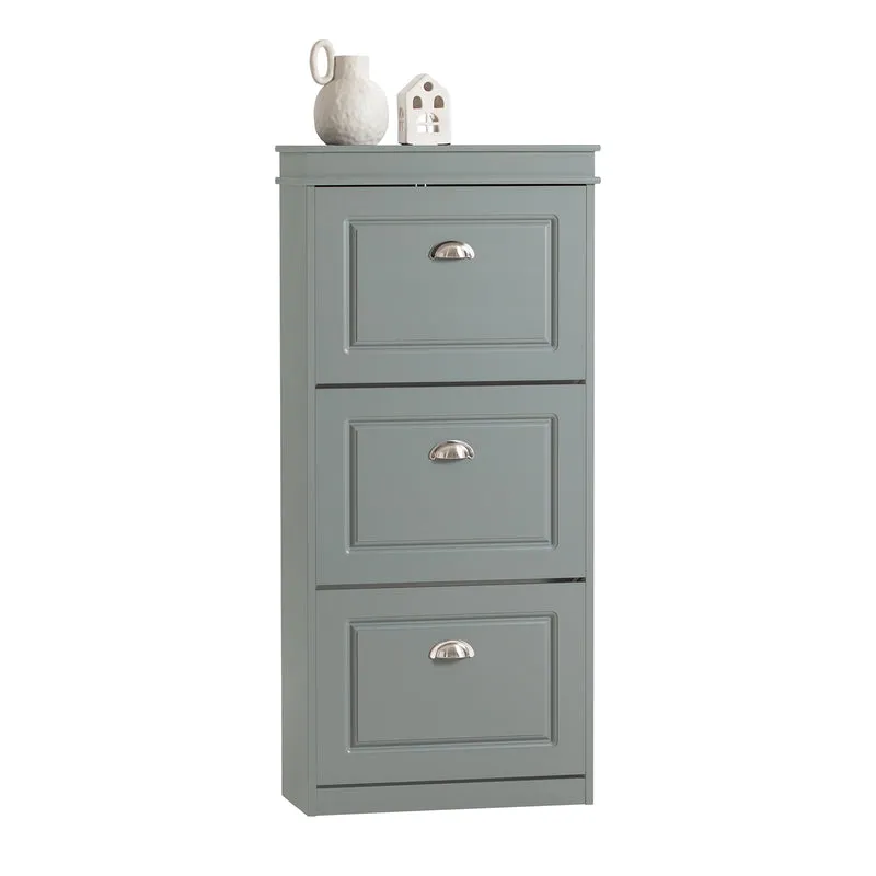 SoBuy FSR94-HG Armoire à Chaussures Slim 24 cm à 3 Abattants – 12 Paires – Dos Ventilé – Bois FSC – Gris