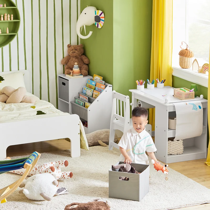 SoBuy KMB76-W Bibliothèque Enfants, Organisateur Jouets et Livres, Étagère de Rangement pour Enfants avec 2 Paniers, 5 Étagères et 1 Compartiment