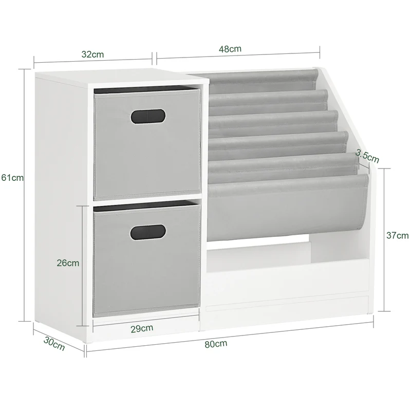 SoBuy KMB76-W Bibliothèque Enfants, Organisateur Jouets et Livres, Étagère de Rangement pour Enfants avec 2 Paniers, 5 Étagères et 1 Compartiment