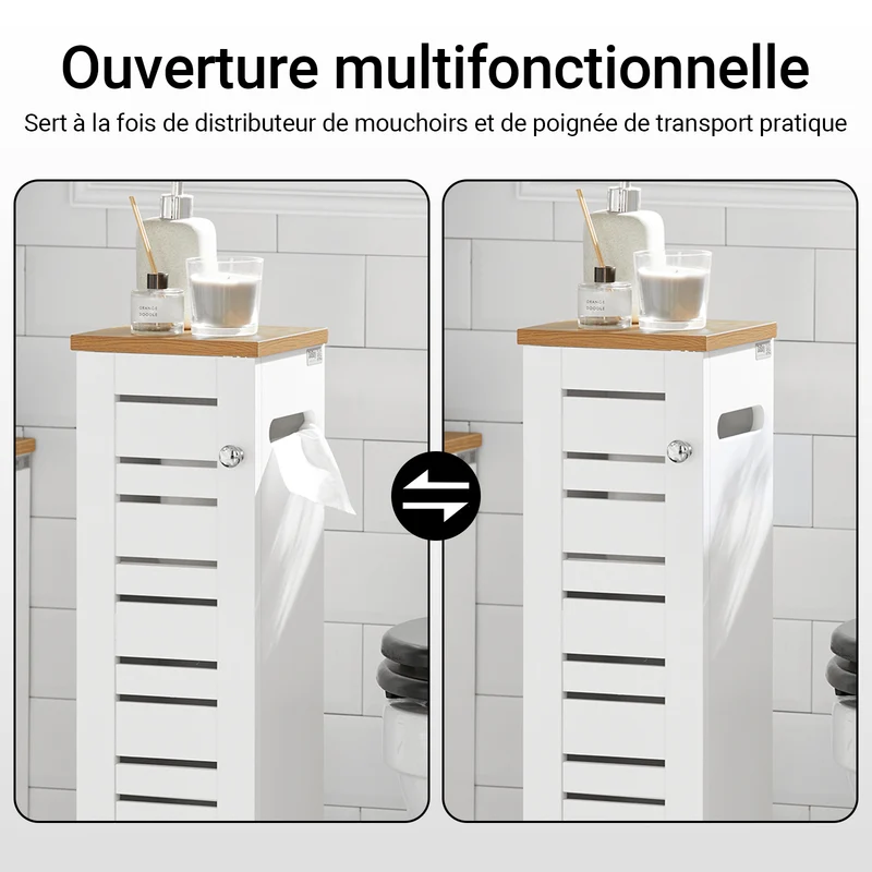 SoBuy BZR85-W Armoire Salle de Bain Rangement Fonctionnel et Compact, Gain de Place, Résistant à l’Humidité, Pratique – L20×P18×H75 cm, Bois, Blanc et Naturel