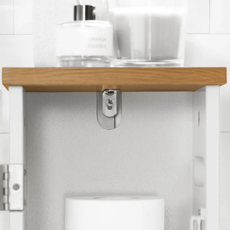 SoBuy BZR85-W Armoire Salle de Bain Rangement Fonctionnel et Compact, Gain de Place, Résistant à l’Humidité, Pratique – L20×P18×H75 cm, Bois, Blanc et Naturel