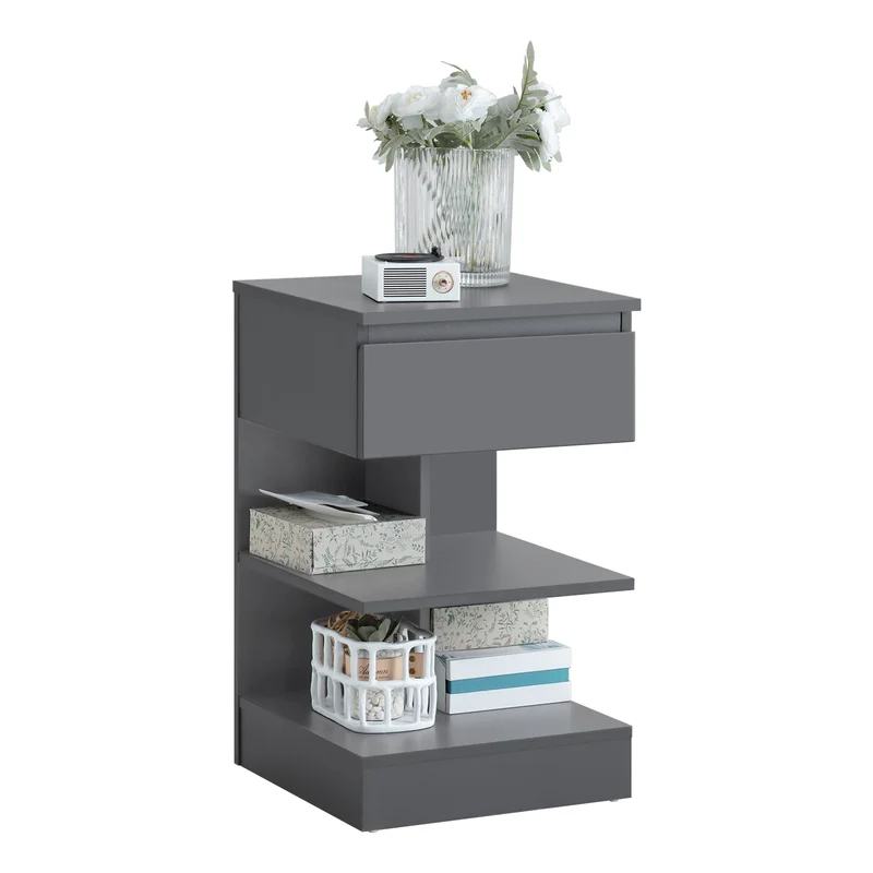 SoBuy FBT49-HG Table de Chevet - Table de Nuit avec 1 tiroir et 2 étagères, Table d'appoint pour Chambre à Coucher - Meuble de Rangement Moderne L39 x P39 x H65 cm Gris