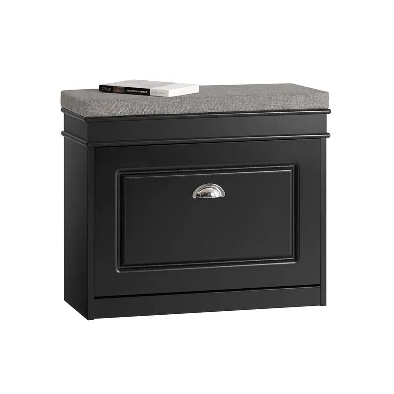 SoBuy FSR82-K-SCH Banc à Chaussures avec Coussin Rembourré et 1 Abattant, Slim 24cm pour Entrée – 60x24x51 cm, Noir