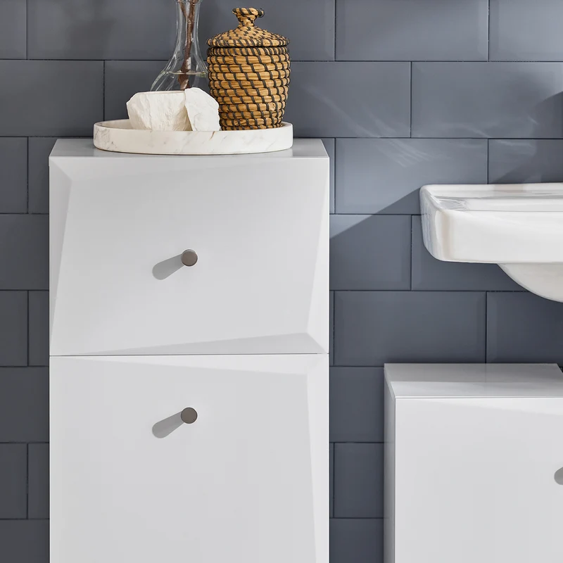 SoBuy BZR93-W Meuble Salle de Bain avec Panier à Linge, 1 Tiroir et 1 Panier Amovible, pour Salle de Bain et WC, Rangement Optimisé – L34×P30×H90 cm, Blanc