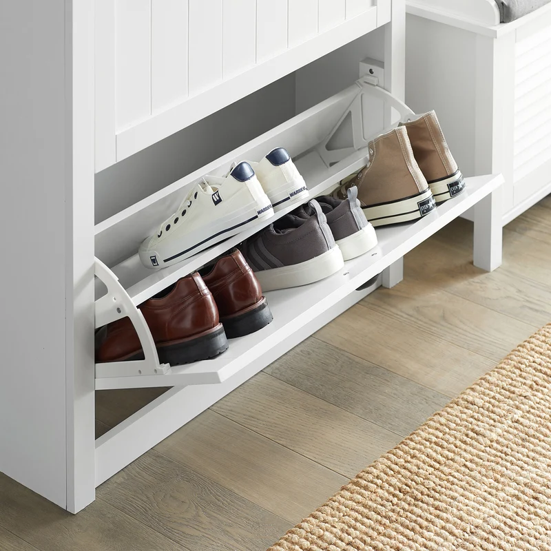 SoBuy FSR87-W Armoire à Chaussures 2 Abattants et Compartiment Ouvert – 80×24×110 cm, 50 kg, MDF E1, Blanc