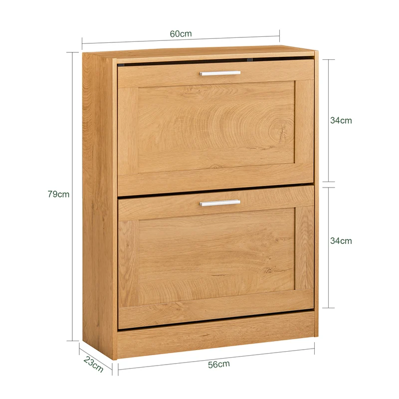 SoBuy FSR137-N Meuble à Chaussures à Abattants 2 Niveaux – Rangement Discret pour Entrée – 60x23x79 cm Naturel