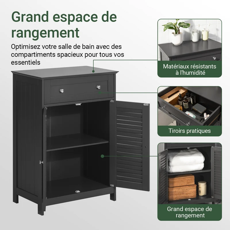 SoBuy FRG238-DG Meuble Bas Salle de Bain avec Étagère Réglable, 1 Tiroir et 2 Portes, pour Salle de Bain et WC, Rangement Optimisé – L60×P35×H87 cm, Gris Foncé