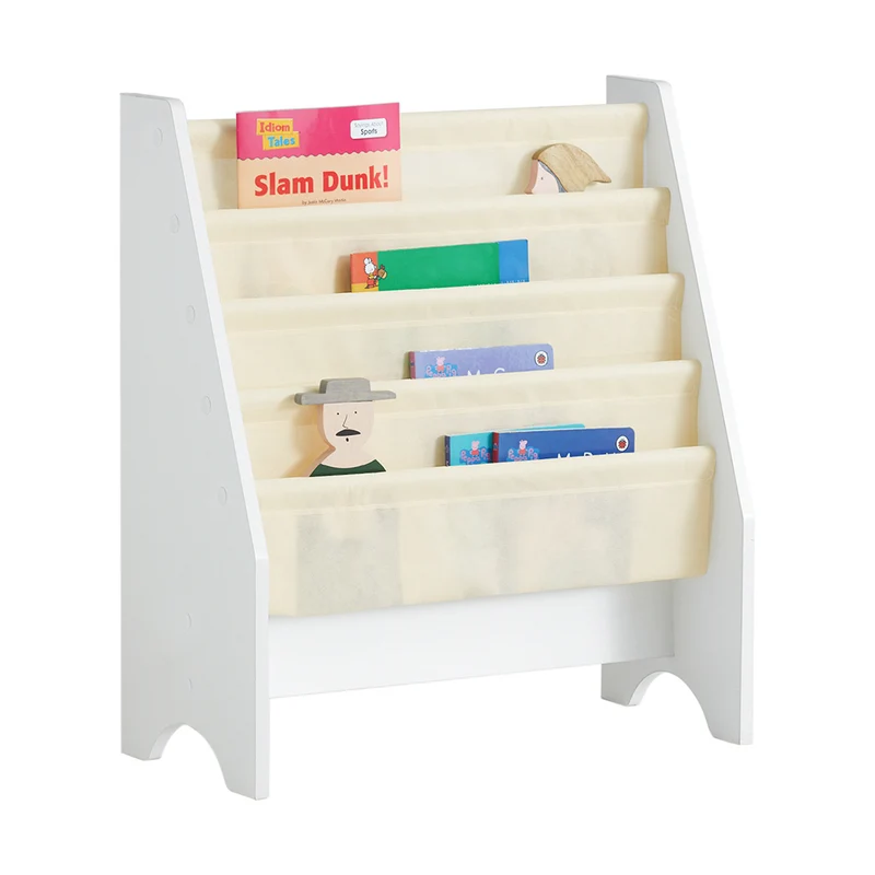 sebuyfr.comG225-W Bibliothèque Enfant Rangement Jouet Enfant avec 4 Poches Tissu Étagère Chambre pour Jouet et Livre Bibliothèque Meuble de Rangement Blanc 62x30x71cm