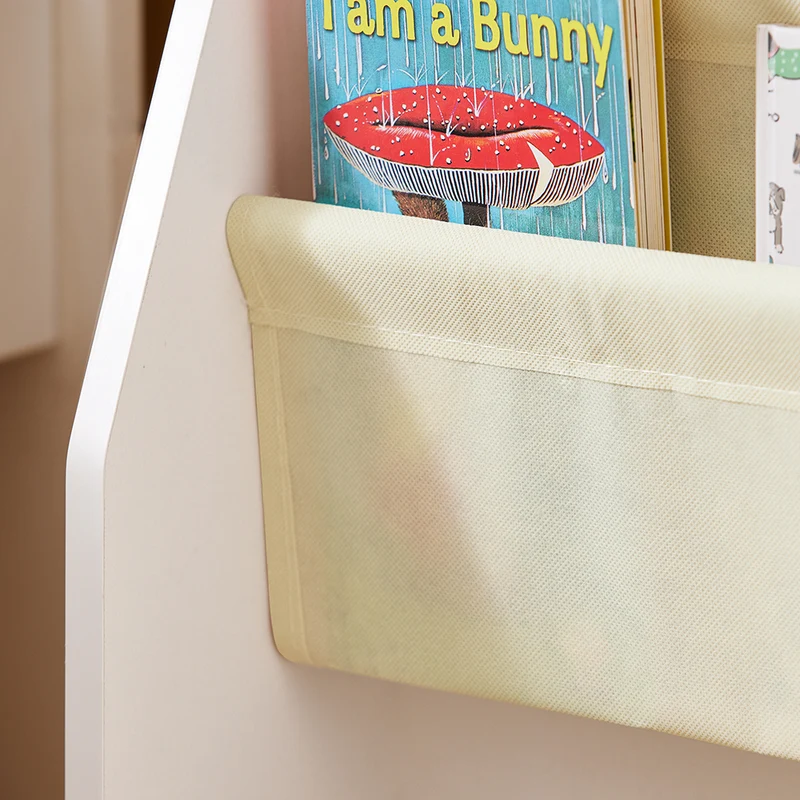 sebuyfr.comG225-W Bibliothèque Enfant Rangement Jouet Enfant avec 4 Poches Tissu Étagère Chambre pour Jouet et Livre Bibliothèque Meuble de Rangement Blanc 62x30x71cm