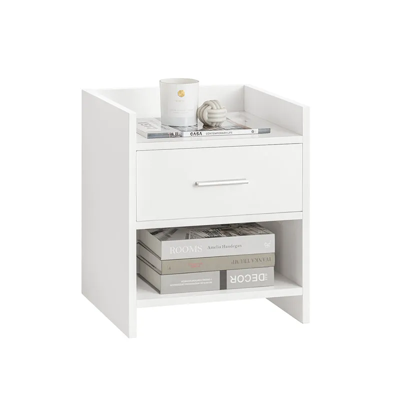 SoBuy FBT66-W Table de Chevet Table de Nuit Bout de Canapé avec 1 Tiroir 1 Niche Blanc