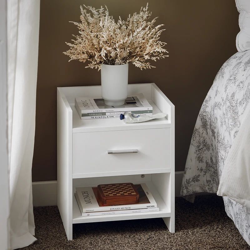 SoBuy FBT66-W Table de Chevet Table de Nuit Bout de Canapé avec 1 Tiroir 1 Niche Blanc