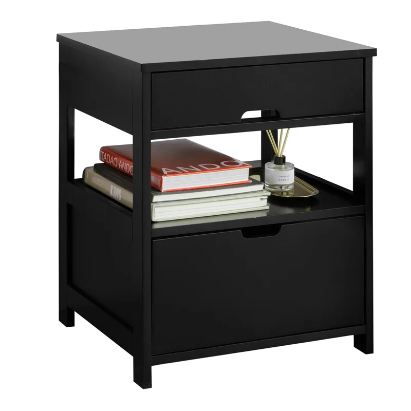 SoBuy FRG258-SCH Table de Chevet avec 2 tiroirs et étagère, Table de Nuit pour Chambre à Coucher - Meuble de Rangement Moderne L45 x P38 x H55 cm Noir