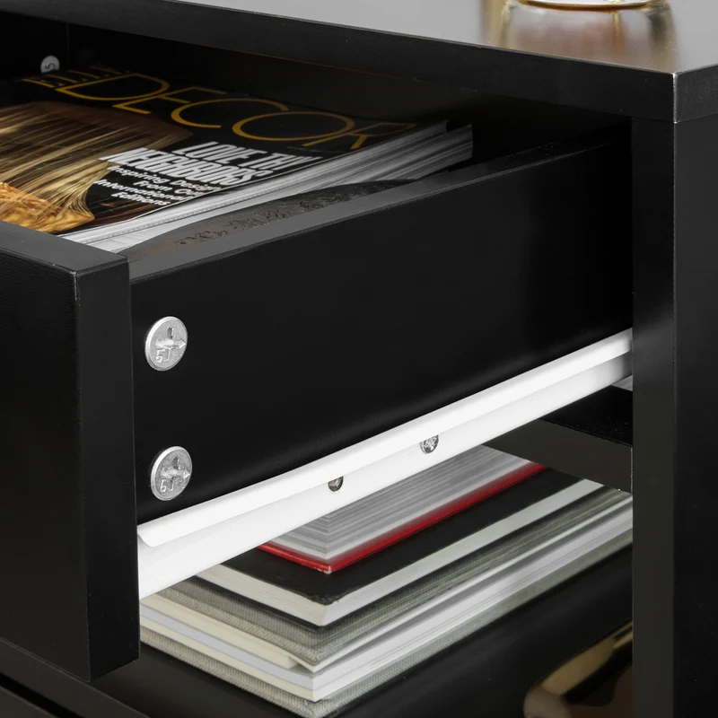 SoBuy FRG258-SCH Table de Chevet avec 2 tiroirs et étagère, Table de Nuit pour Chambre à Coucher - Meuble de Rangement Moderne L45 x P38 x H55 cm Noir