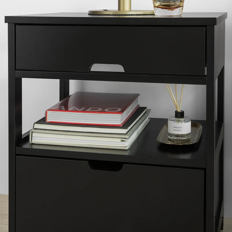 SoBuy FRG258-SCH Table de Chevet avec 2 tiroirs et étagère, Table de Nuit pour Chambre à Coucher - Meuble de Rangement Moderne L45 x P38 x H55 cm Noir