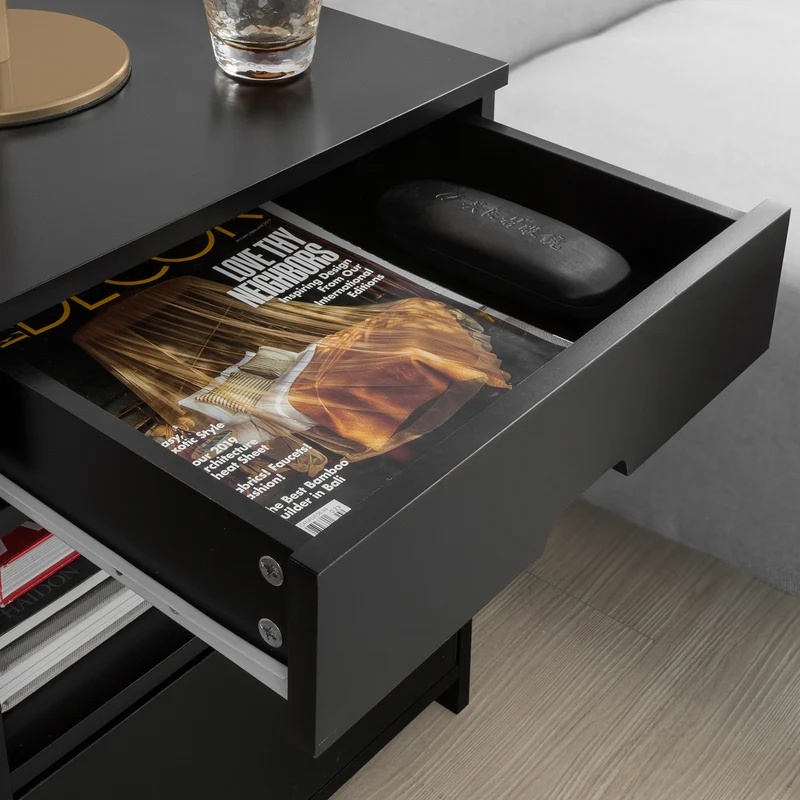 SoBuy FRG258-SCH Table de Chevet avec 2 tiroirs et étagère, Table de Nuit pour Chambre à Coucher - Meuble de Rangement Moderne L45 x P38 x H55 cm Noir