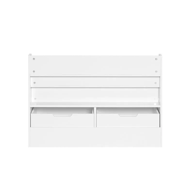 SoBuy KMB66-W Coffre de Rangement Enfants, Banc de Rangement pour Enfants avec Bibliothèque, 2 Tiroirs sur roulettes et Coussin d'assise, 100 x 45 x 70 cm, Blanc