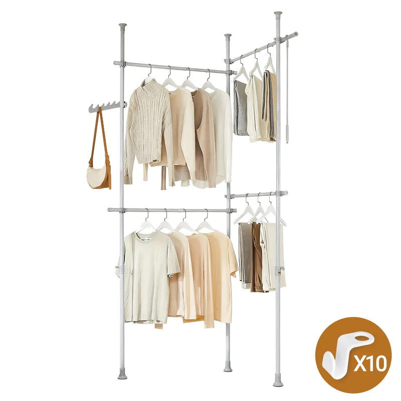 SoBuy KLS03-II-HG Portant à vêtements télescopique robuste – Penderie ouverte réglable avec tringles pour chambre/dressing, Gris