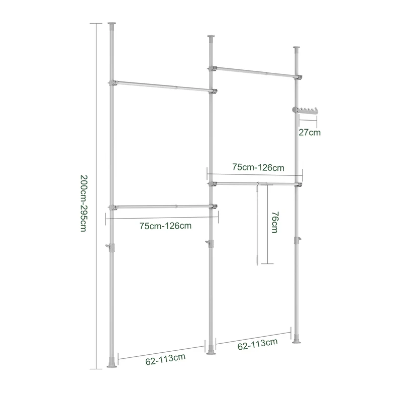 SoBuy KLS03-II-HG Portant à vêtements télescopique robuste – Penderie ouverte réglable avec tringles pour chambre/dressing, Gris