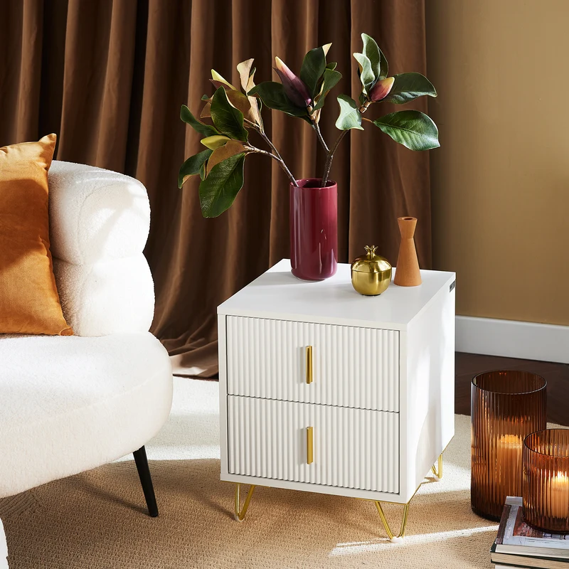 SoBuy FBT115-W Table de Chevet - Table de Nuit avec 2 tiroirs, Table d'appoint pour Chambre à Coucher - Meuble de Rangement Moderne, Blanc L40 x P40 x H47 cm
