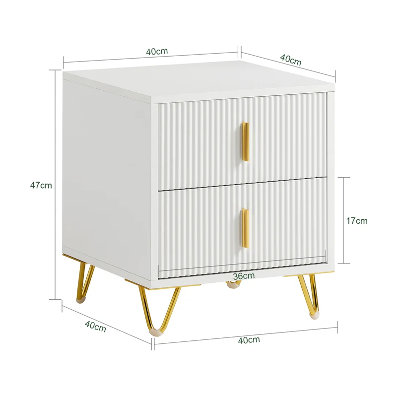 SoBuy FBT115-W Table de Chevet - Table de Nuit avec 2 tiroirs, Table d'appoint pour Chambre à Coucher - Meuble de Rangement Moderne, Blanc L40 x P40 x H47 cm