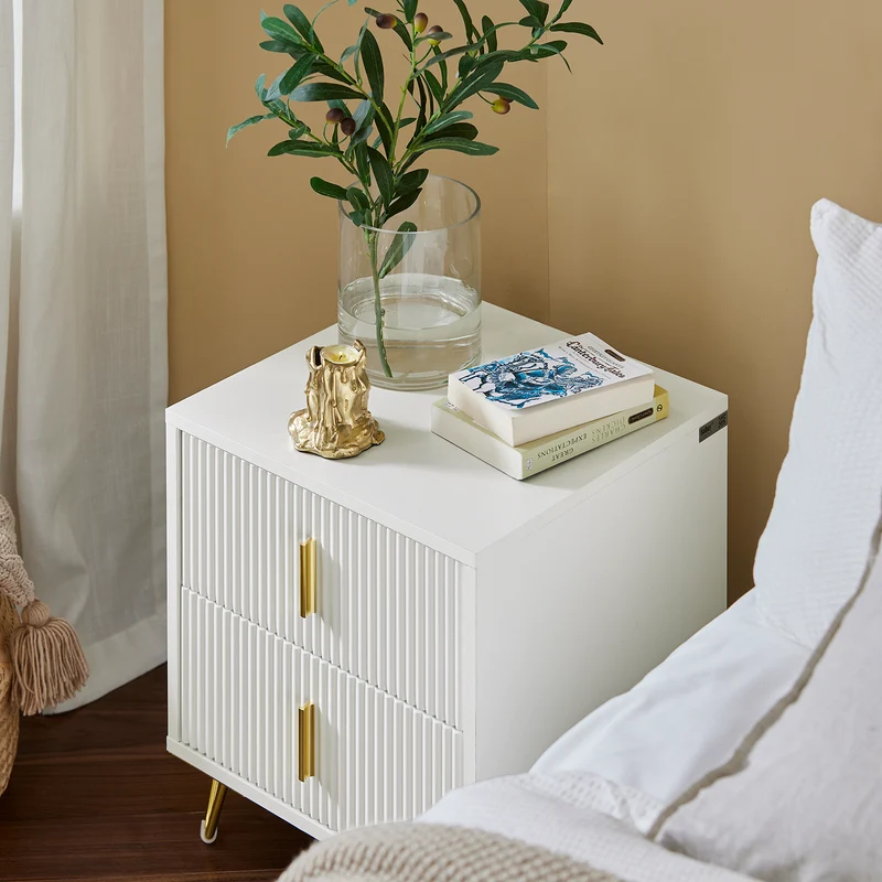 SoBuy FBT115-W Table de Chevet - Table de Nuit avec 2 tiroirs, Table d'appoint pour Chambre à Coucher - Meuble de Rangement Moderne, Blanc L40 x P40 x H47 cm