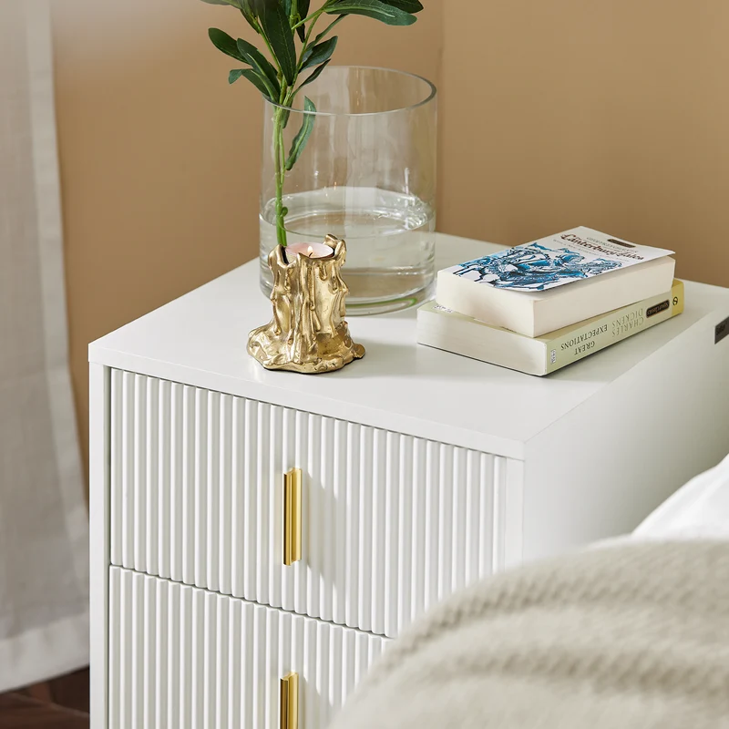 SoBuy FBT115-W Table de Chevet - Table de Nuit avec 2 tiroirs, Table d'appoint pour Chambre à Coucher - Meuble de Rangement Moderne, Blanc L40 x P40 x H47 cm