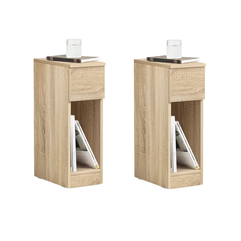 SoBuy FBT111-Nx2 Lot de 2 Tables de Chevet avec Tiroir, Gain de Place, pour Salon et Chambre, Rangement Optimisé, Design Fonctionnel – L20×P35×H60 cm, Naturel