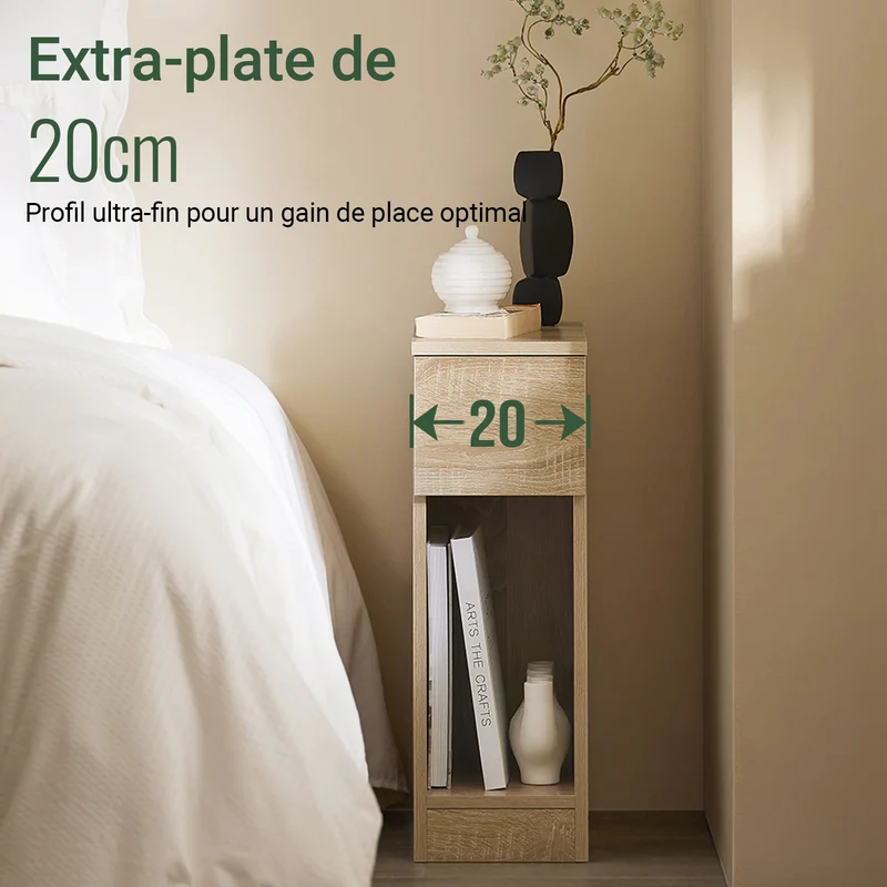 SoBuy FBT111-Nx2 Lot de 2 Tables de Chevet avec Tiroir, Gain de Place, pour Salon et Chambre, Rangement Optimisé, Design Fonctionnel – L20×P35×H60 cm, Naturel