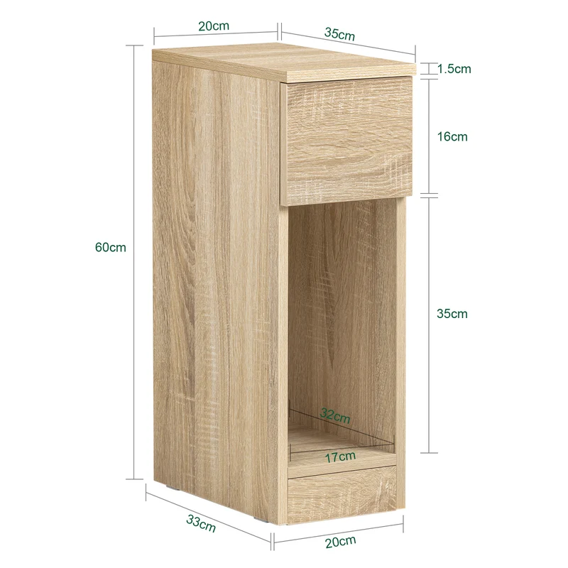 SoBuy FBT111-Nx2 Lot de 2 Tables de Chevet avec Tiroir, Gain de Place, pour Salon et Chambre, Rangement Optimisé, Design Fonctionnel – L20×P35×H60 cm, Naturel