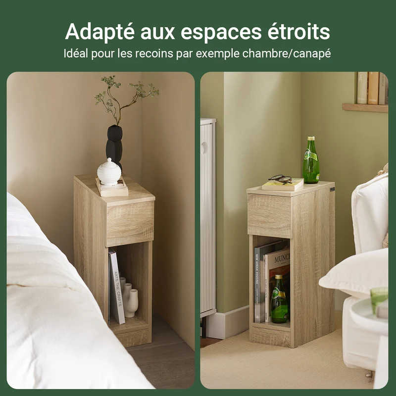 SoBuy FBT111-Nx2 Lot de 2 Tables de Chevet avec Tiroir, Gain de Place, pour Salon et Chambre, Rangement Optimisé, Design Fonctionnel – L20×P35×H60 cm, Naturel