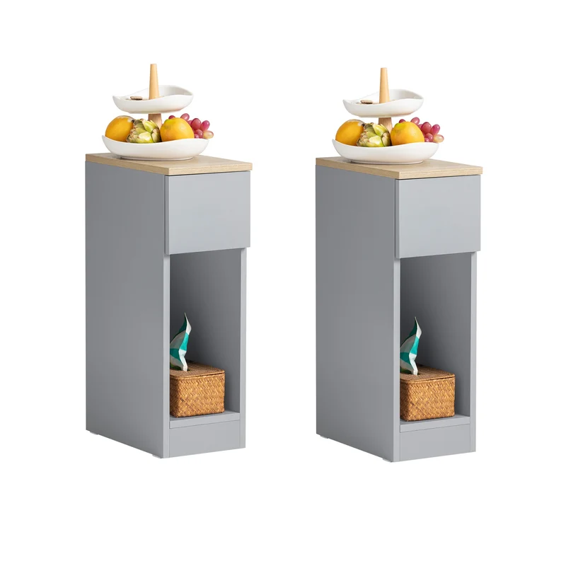 SoBuy FBT111-HGx2 Lot de 2 Tables de Chevet avec Tiroir, Gain de Place, pour Salon et Chambre, Rangement Optimisé, Design Fonctionnel – L20×P35×H60 cm, Gris