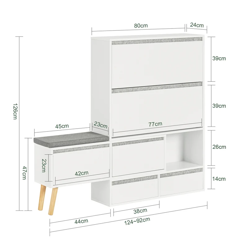 SoBuy FSR134-W Banc à Chaussures Modulable avec Armoire sur Pieds, Meuble d'Entrée – 124x24x126 cm, Blanc
