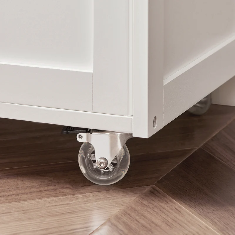 SoBuy FKW45-WN Desserte cuisine bois massif 67 cm avec plan en hévéa, tiroir et casier à vin – Blanc et naturel