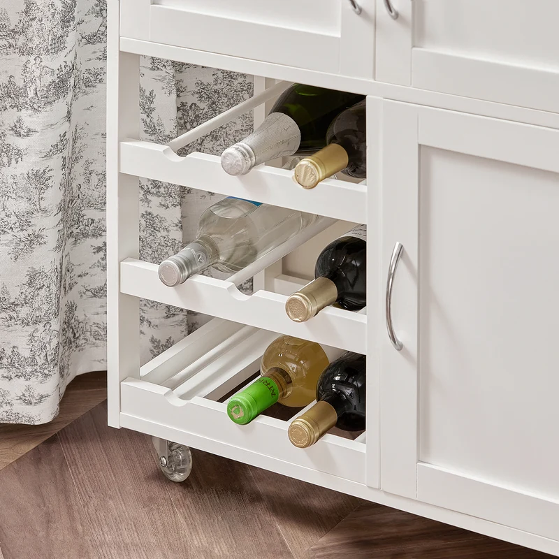 SoBuy FKW45-WN Desserte cuisine bois massif 67 cm avec plan en hévéa, tiroir et casier à vin – Blanc et naturel
