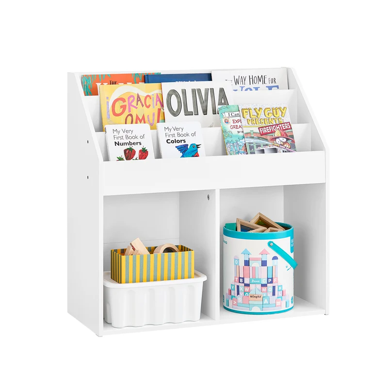 SoBuy KMB01-II-W Bibliothèque Enfant avec 3 Étagères, 2 Compartiments Ouverts, Coins Arrondis et Anti-Basculement – 68x30x68 cm, Blanc