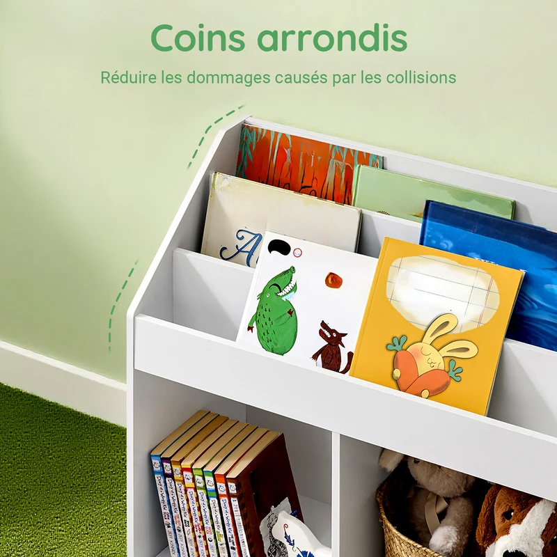 SoBuy KMB01-II-W Bibliothèque Enfant avec 3 Étagères, 2 Compartiments Ouverts, Coins Arrondis et Anti-Basculement – 68x30x68 cm, Blanc