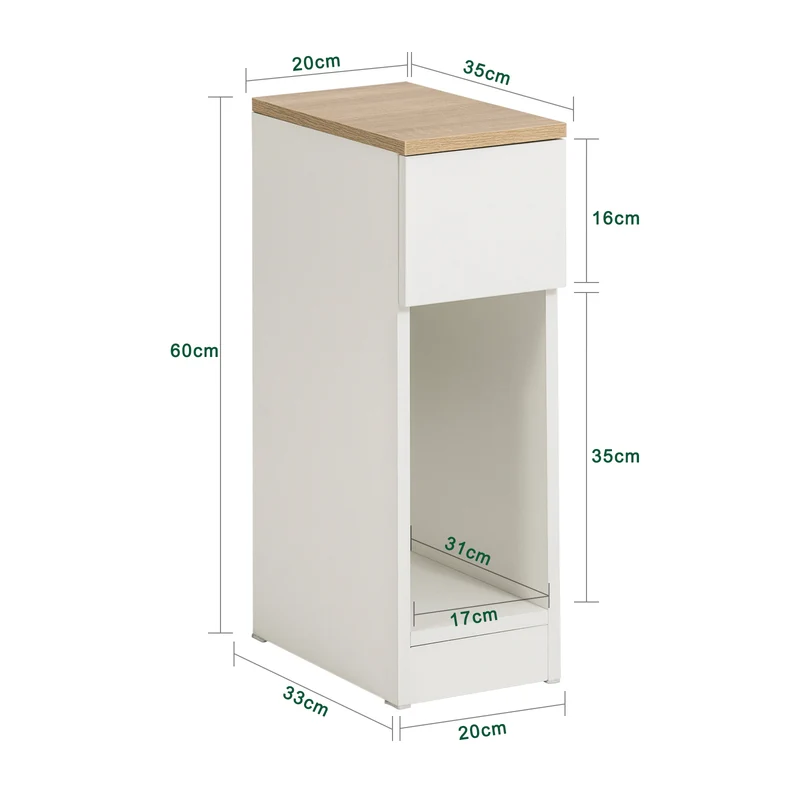 SoBuy FBT111-WNx2 Lot de 2 Tables de Chevet Étroites 20 cm – Gain de Place, Tiroir et Étagère