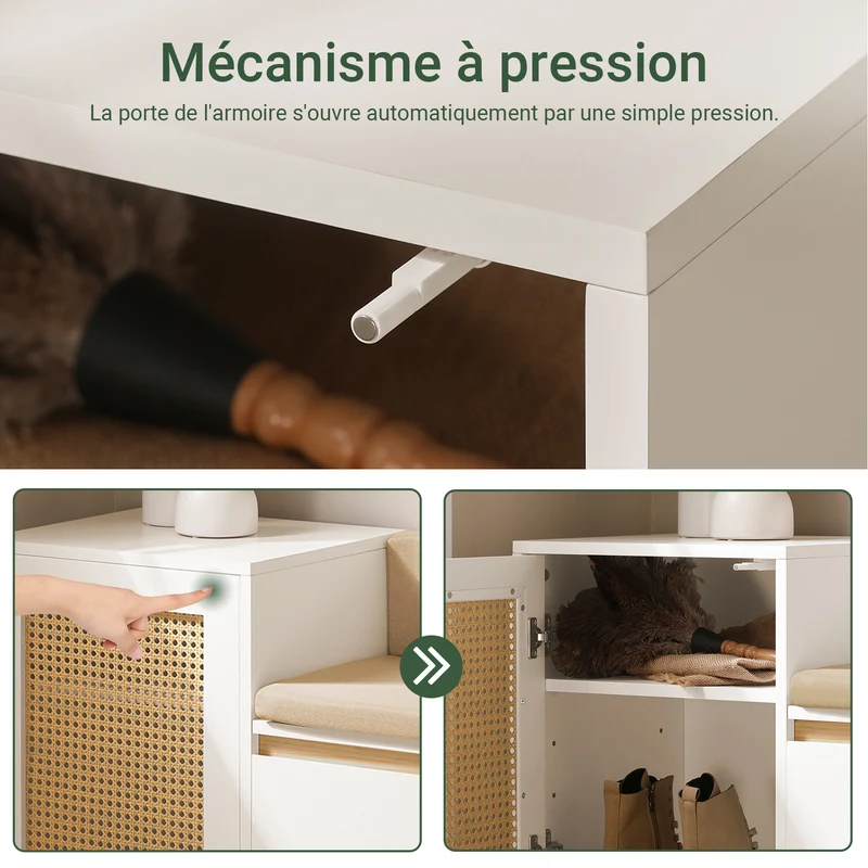 SoBuy FSR128-W Banc à Chaussures 100cm – Coussin Rembourré, Tiroir, Porte Treillis, Pin Massif – Blanc