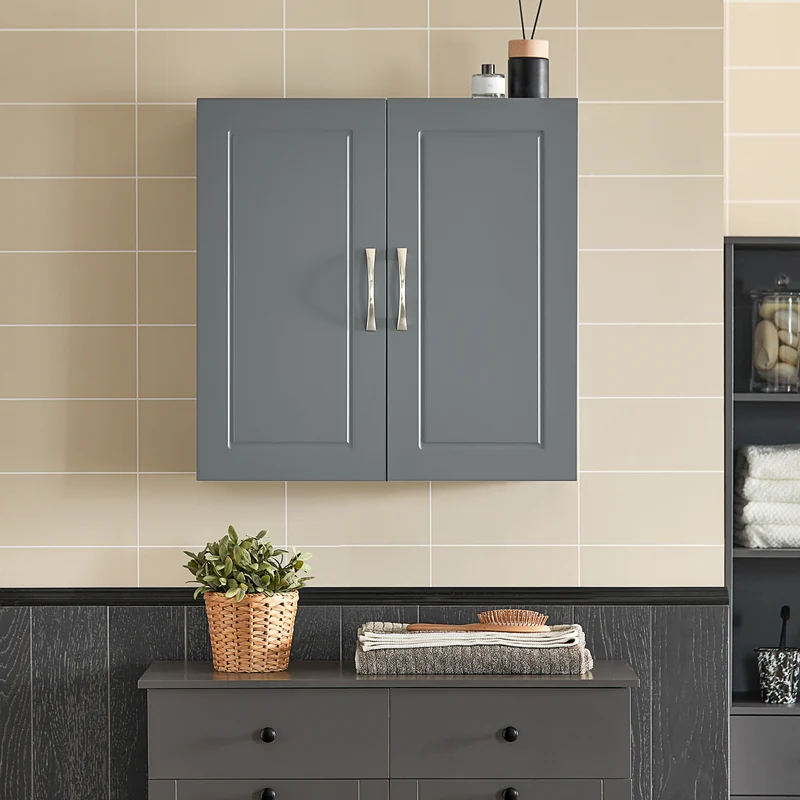 SoBuy FRG231-DG Meuble Haut Salle de Bain Suspendu Armoire Murale avec Étagère Réglable et Porte Rangement Mural Compact pour Salle de Bain, WC ou Cuisine Gris 60x30x60 cm