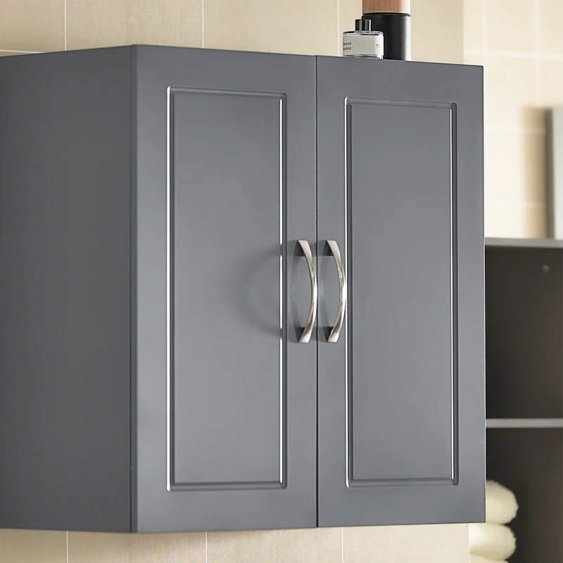 SoBuy FRG231-DG Meuble Haut Salle de Bain Suspendu Armoire Murale avec Étagère Réglable et Porte Rangement Mural Compact pour Salle de Bain, WC ou Cuisine Gris 60x30x60 cm