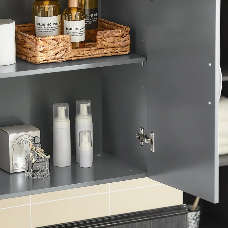 SoBuy FRG231-DG Meuble Haut Salle de Bain Suspendu Armoire Murale avec Étagère Réglable et Porte Rangement Mural Compact pour Salle de Bain, WC ou Cuisine Gris 60x30x60 cm