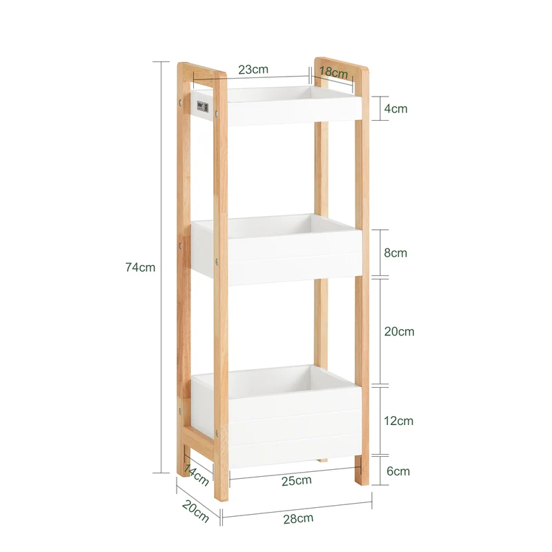 sebuyfr.comG226-WN Tour de rangement salle de bain 20 cm avec 3 paniers – Blanc et bois