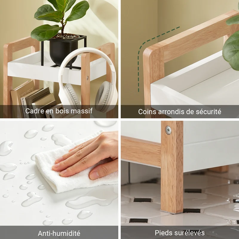 sebuyfr.comG226-WN Tour de rangement salle de bain 20 cm avec 3 paniers – Blanc et bois