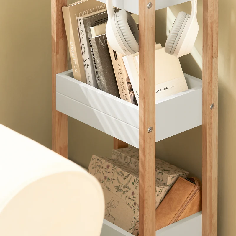 sebuyfr.comG226-WN Tour de rangement salle de bain 20 cm avec 3 paniers – Blanc et bois