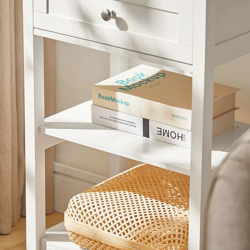 SoBuy FBT46-W Table de Chevet avec 1 Tiroir & 2 Étagères, Table d'appoint Moderne, Blanche, L45 x P30 x H68cm