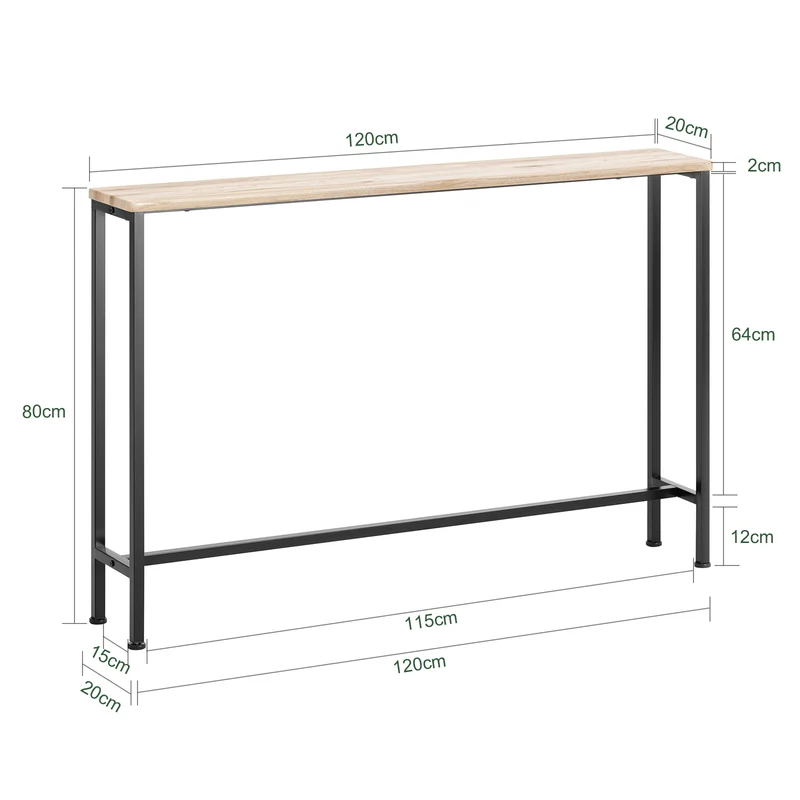 SoBuy FSB19-XL-Z Console Ultra Fine 20 cm – 120×20×80 cm, Charge 50 kg, Métal Noir et Plateau Bois