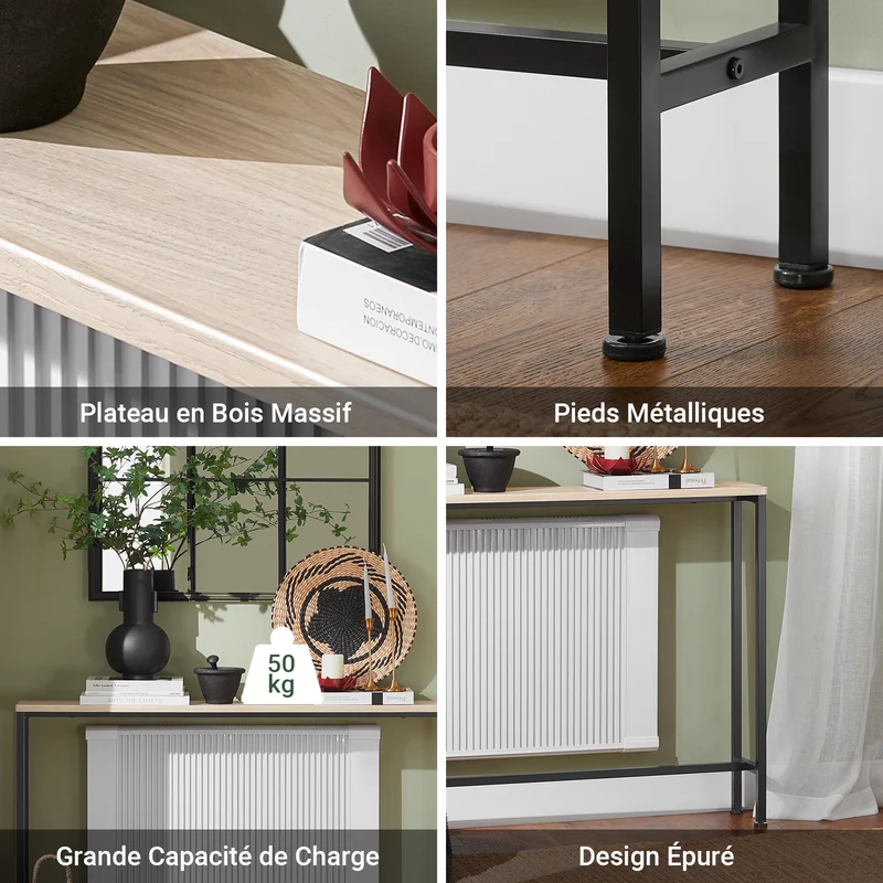 SoBuy FSB19-XL-Z Console Ultra Fine 20 cm – 120×20×80 cm, Charge 50 kg, Métal Noir et Plateau Bois