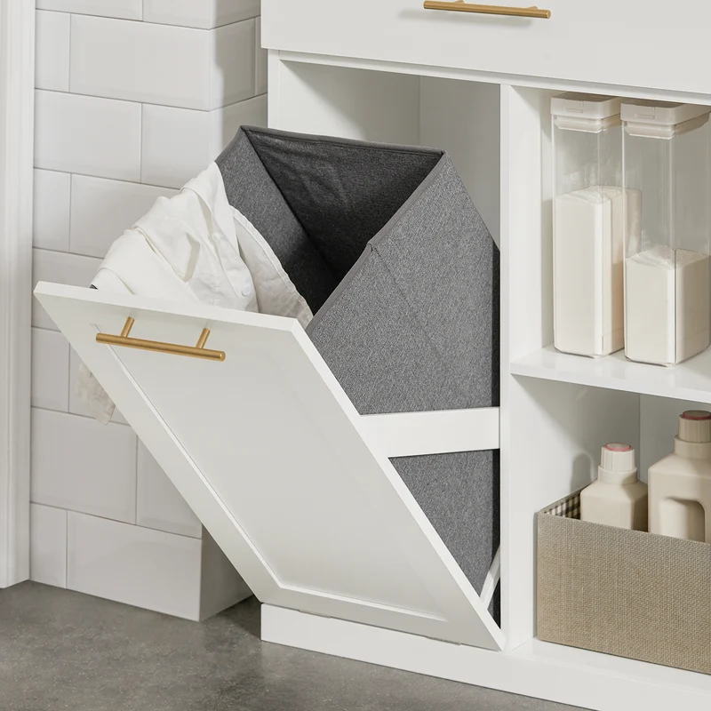 SoBuy BZR66-W Meuble Salle de Bain avec Panier à Linge Amovible, 1 Tiroir et 2 Étagères – Rangement Compact Blanc – 66×37×95 cm